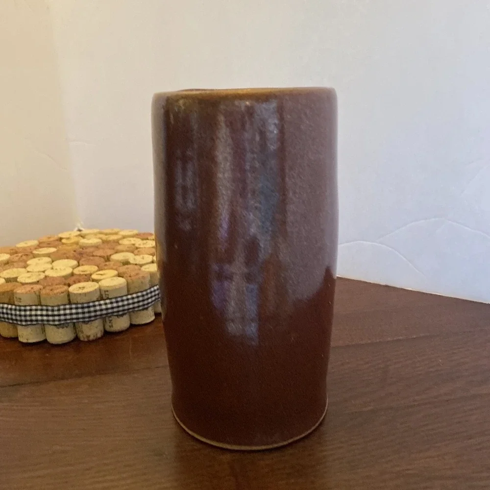 Art Pottery Vase Brown Black Variety ‎ Glazed Artist Initials